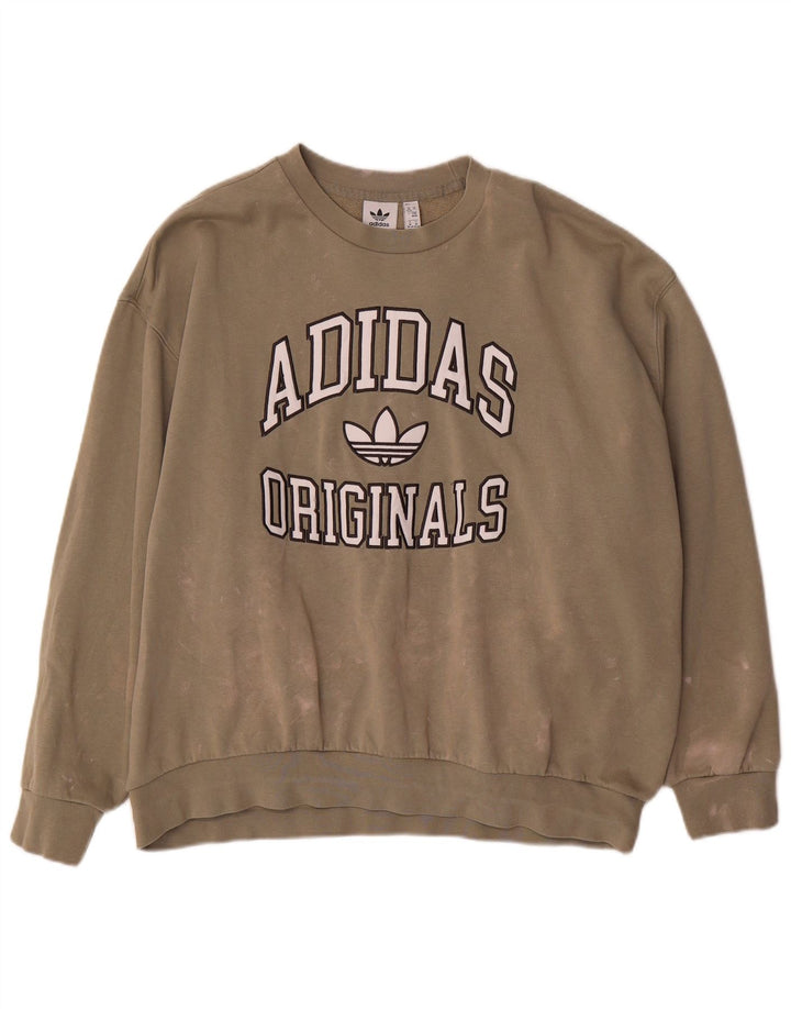 Adidas Womens Graphic Oversized Sweatshirt Jumper UK 12/14 Medium Khaki