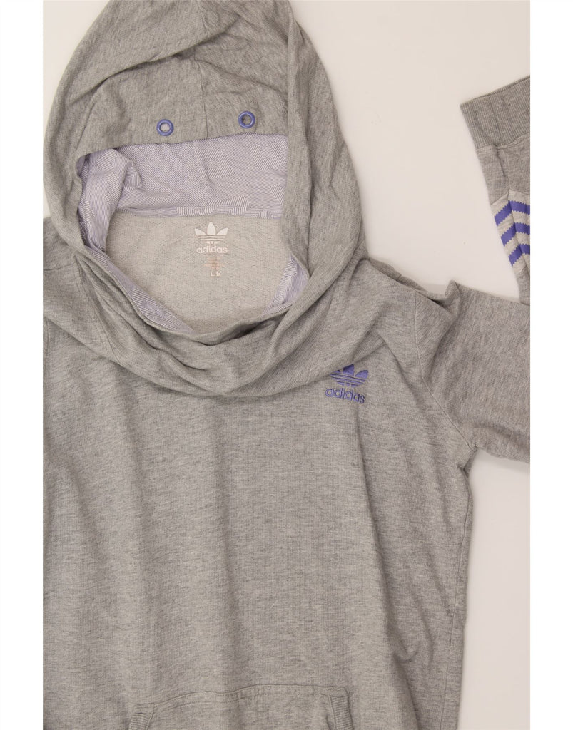 ADIDAS Womens Hoodie Jumper UK 14 Large Grey Cotton Vintage Adidas and Second-Hand Adidas from Messina Hembry 