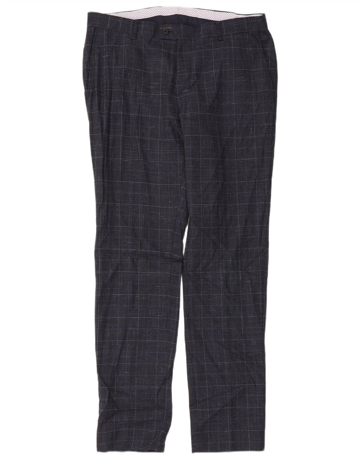 CALVIN KLEIN Mens Straight Suit Trousers W36 L32 Navy Blue Check Wool