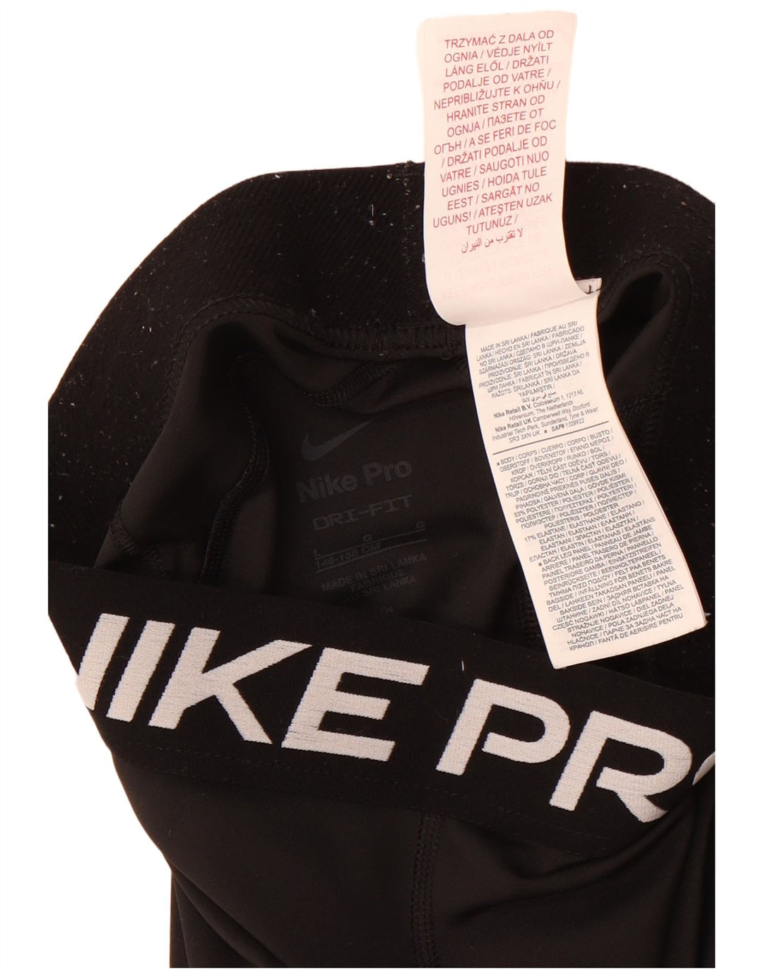Nike Girls Dri Fit Graphic Leggings 12-13 Years Large Black Polyester