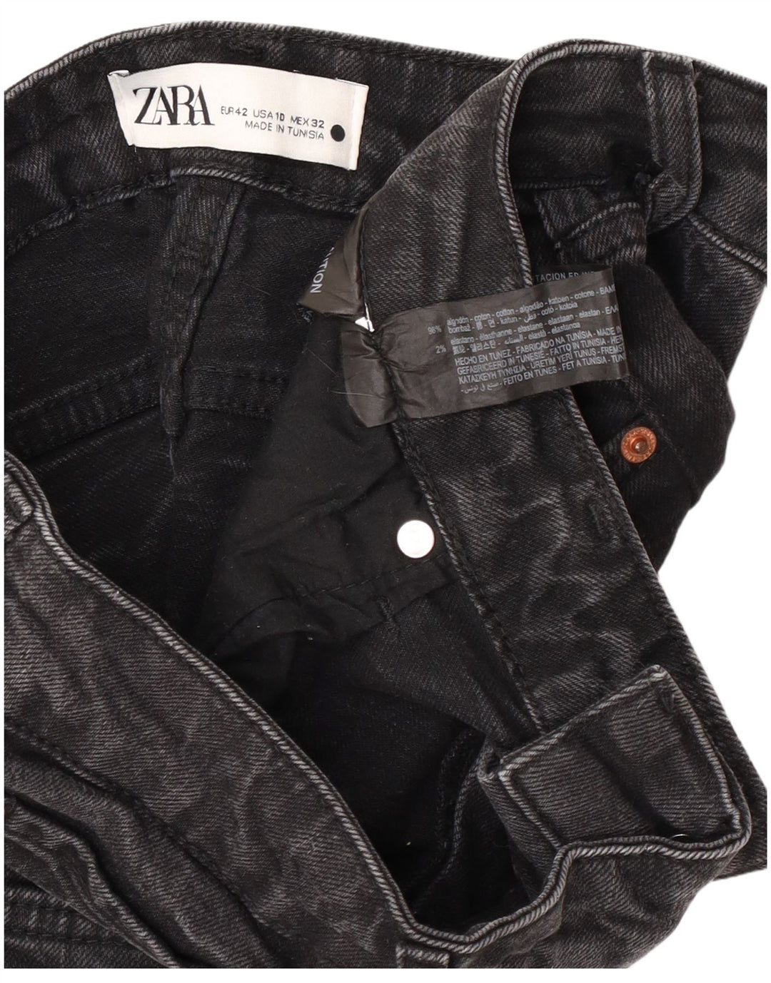 Zara Womens Cropped Jeans EU 42 Large W32 L25 Black Cotton