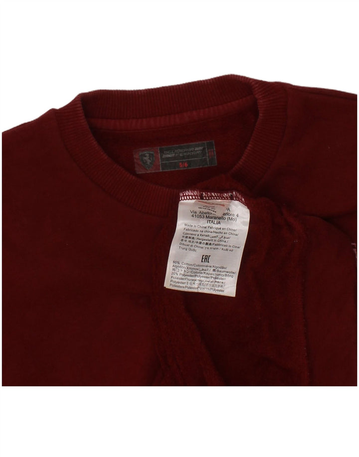 FERRARI Boys Sweatshirt Jumper 5-6 Years Burgundy Cotton