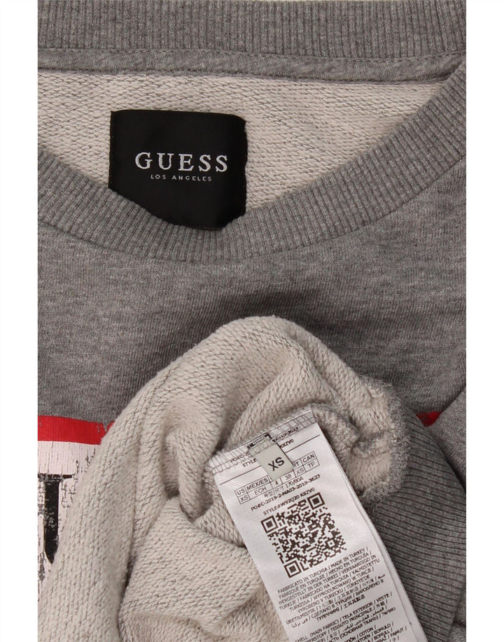 GUESS Womens Oversized Graphic Crop Sweatshirt Jumper UK 6 XS Grey Cotton Vintage Guess and Second-Hand Guess from Messina Hembry 
