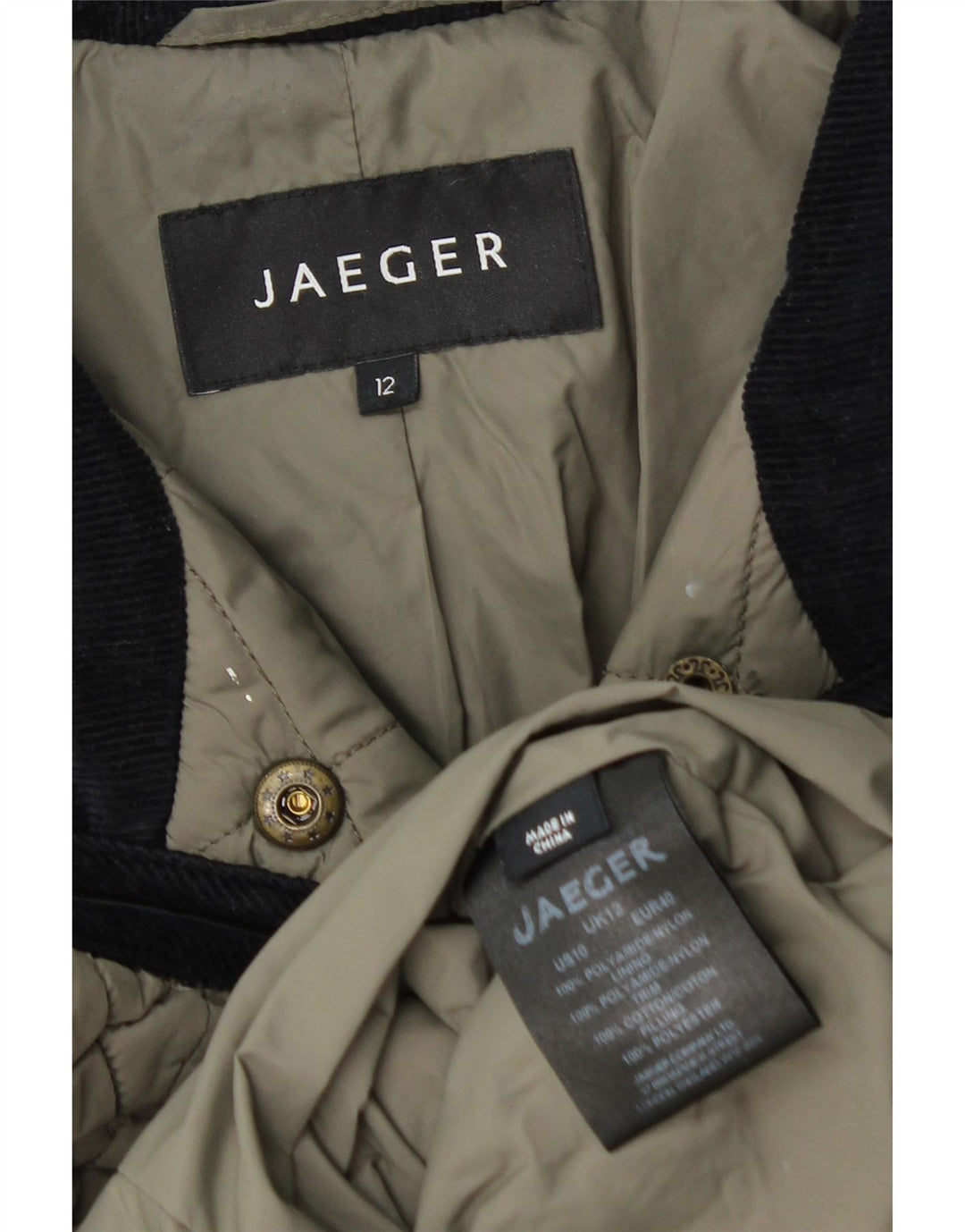 Jaeger Womens Quilted Jacket UK 12 Medium Khaki Polyamide