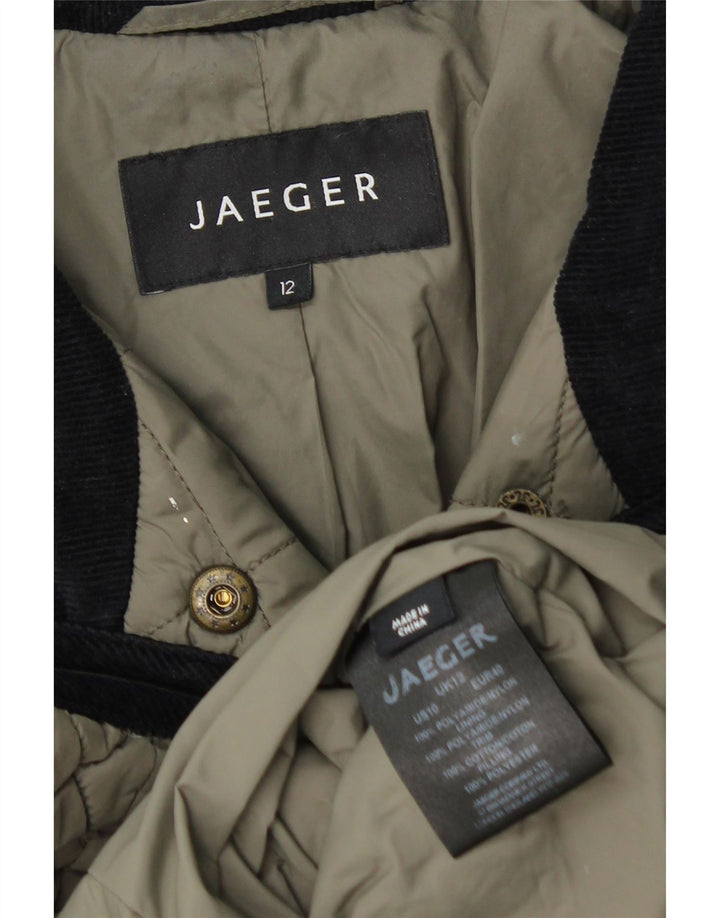 Jaeger Womens Quilted Jacket UK 12 Medium Khaki Polyamide