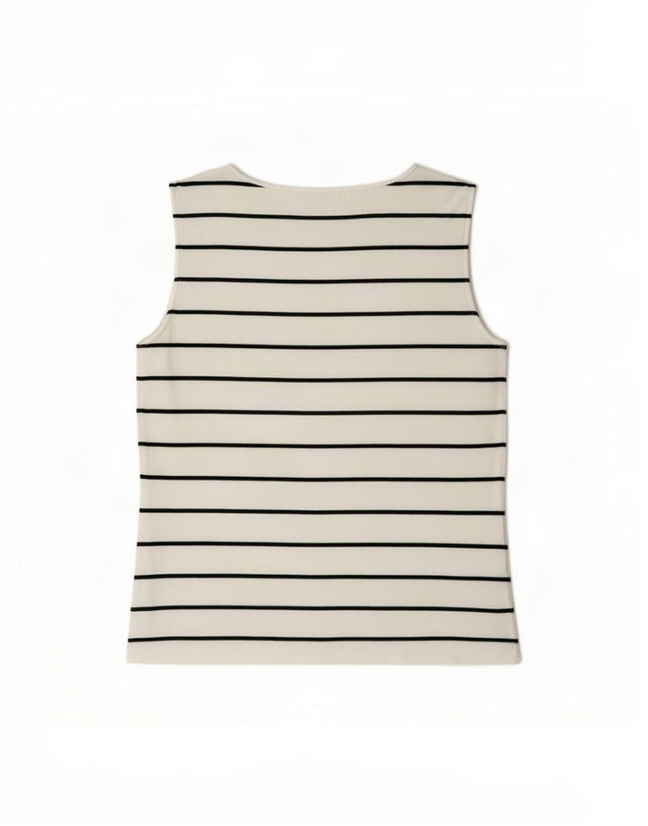 Belfe Womens Vest Top UK 12 Medium White Striped Cotton