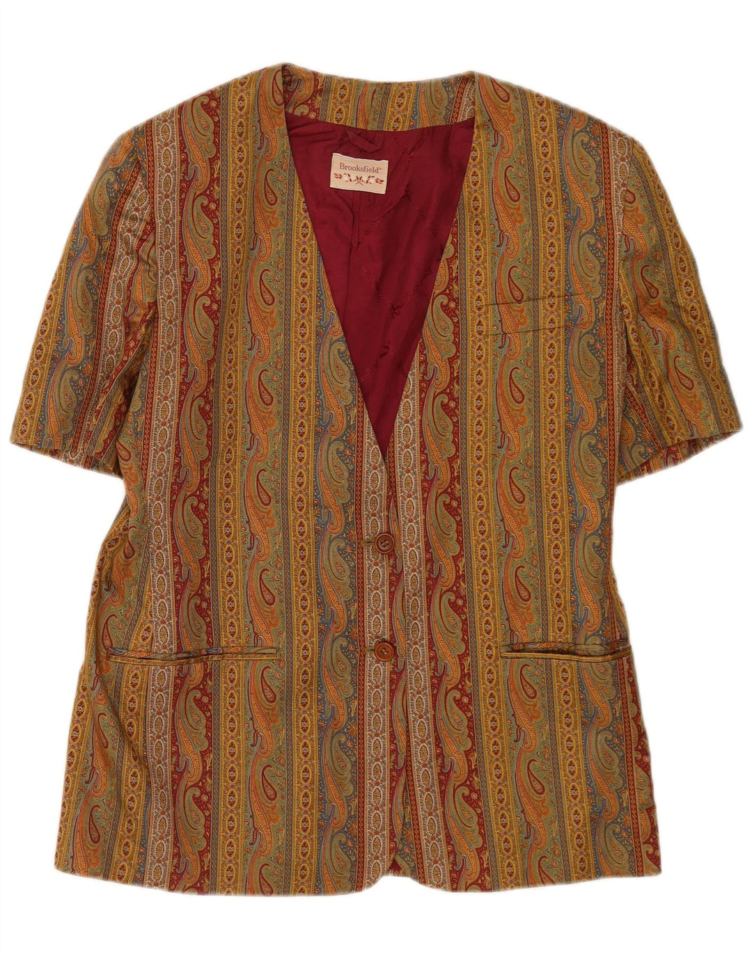 Brooksfield Womens Short Sleeve Blazer Jacket IT 48 XL Khaki Paisley