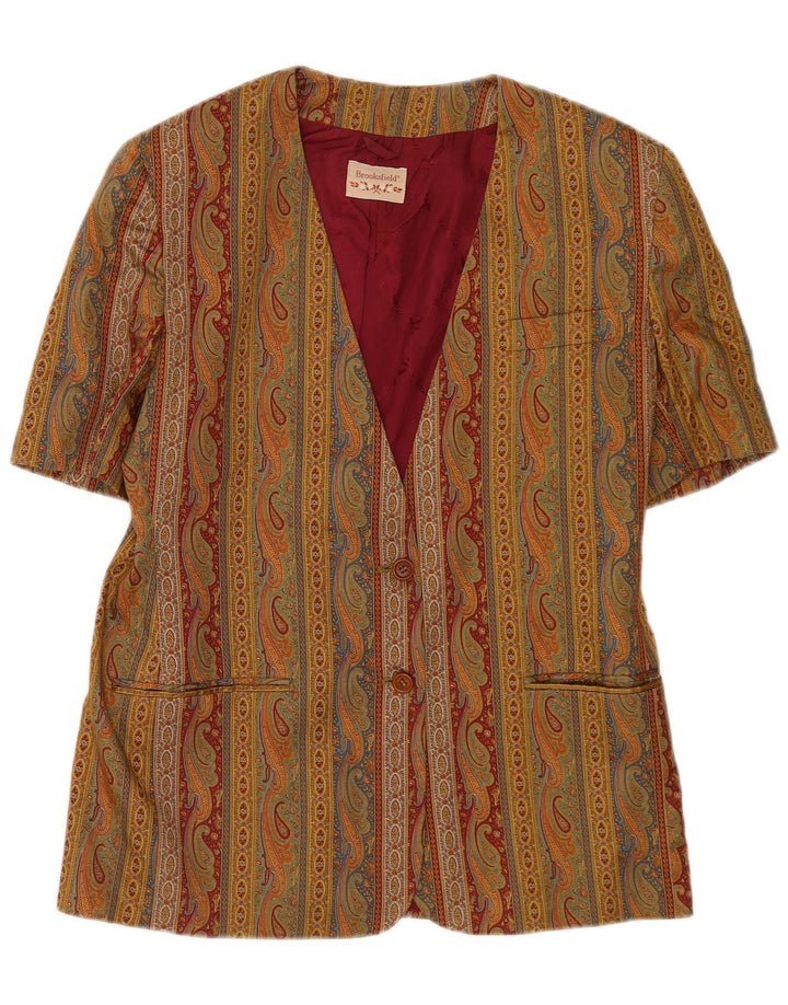 Brooksfield Womens Short Sleeve Blazer Jacket IT 48 XL Khaki Paisley