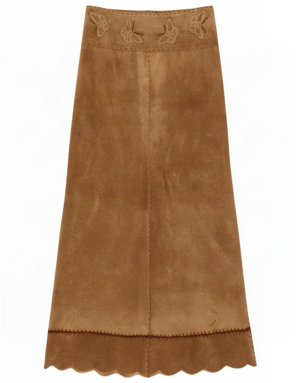 Arden B Womens High Waist Suede Maxi Skirt US 0 XS W26 Beige Leather