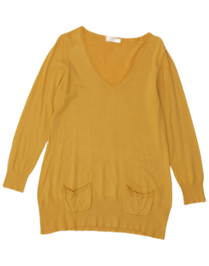 Marks & Spencer Womens V-Neck Jumper Sweater UK 14 Medium Yellow Viscose