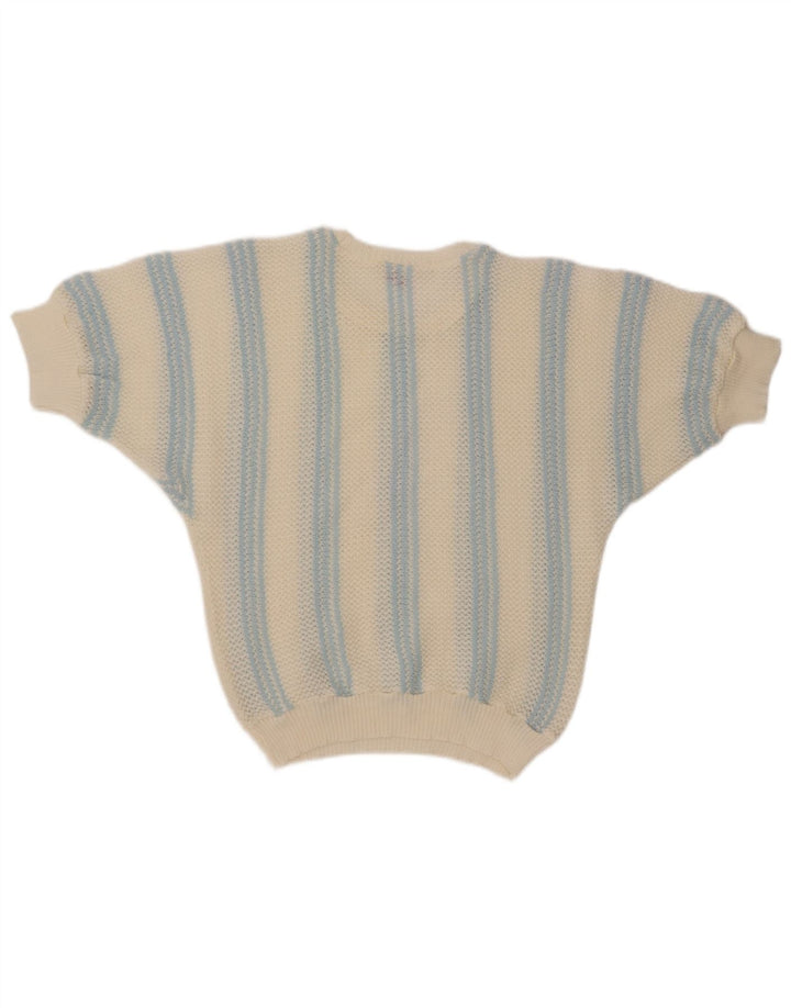 VINTAGE Womens Boat Neck Jumper Sweater UK 12 Medium Off White Striped