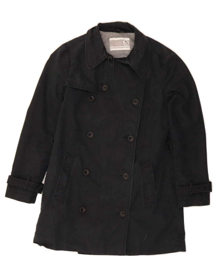 SERGIO TACCHINI Womens Trench Coat IT 46 Large Black Cotton Vintage Sergio Tacchini and Second-Hand Sergio Tacchini from Messina Hembry 