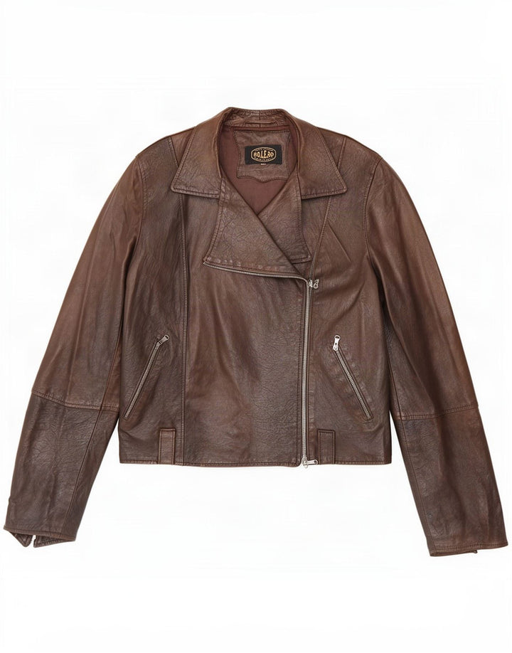 Vintage Womens Biker Leather Jacket UK 14 Medium Brown