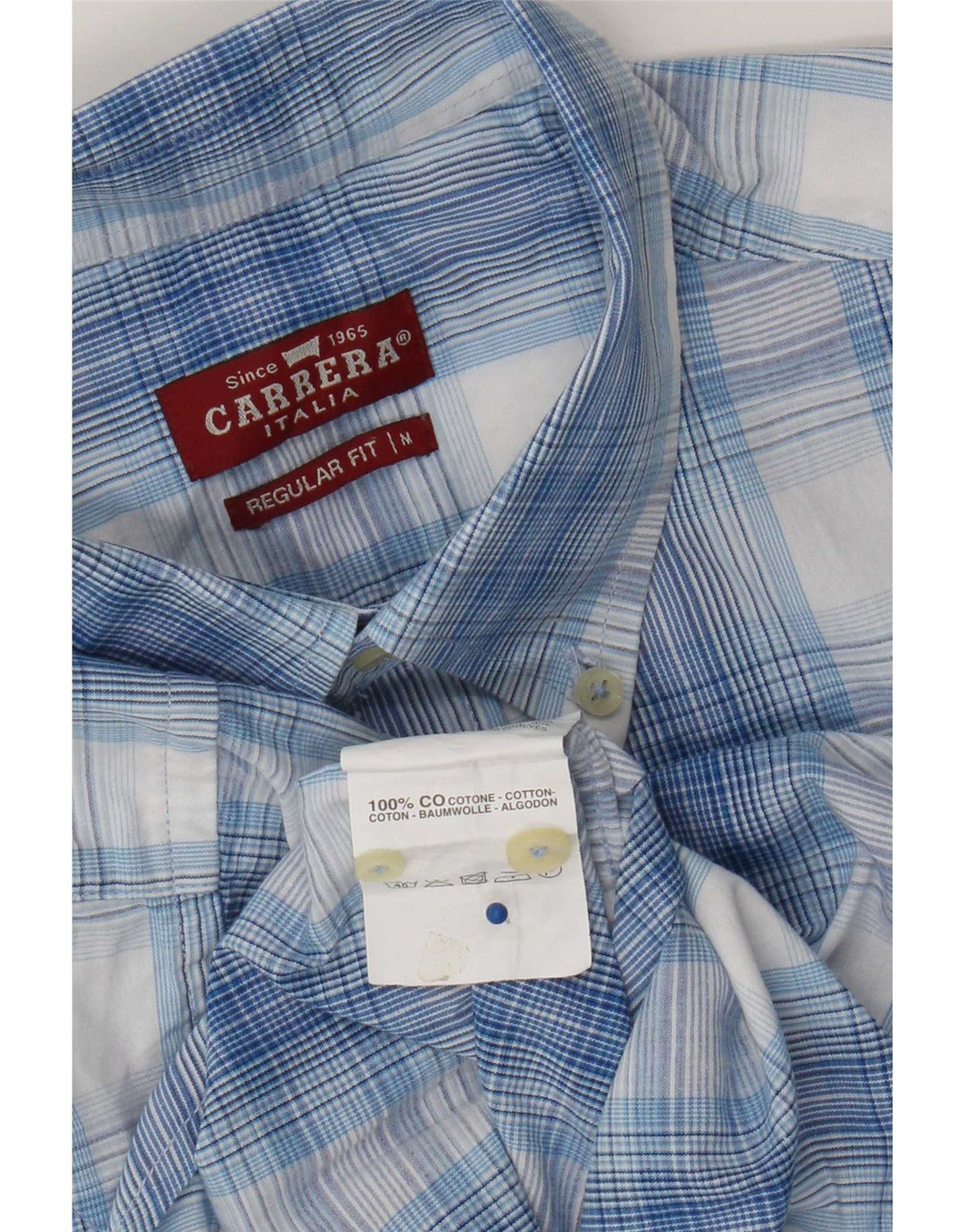 Carrera Mens Short Sleeve Regular Fit Shirt Medium Blue Check Cotton