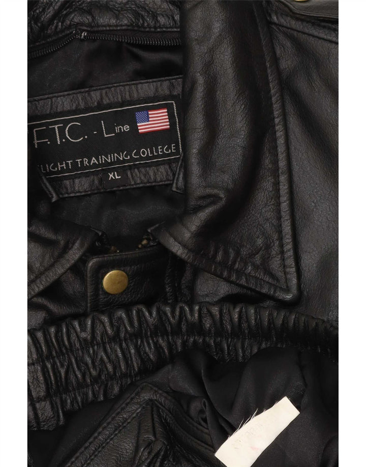 Vintage Mens Military Leather Jacket UK 42 XL Black