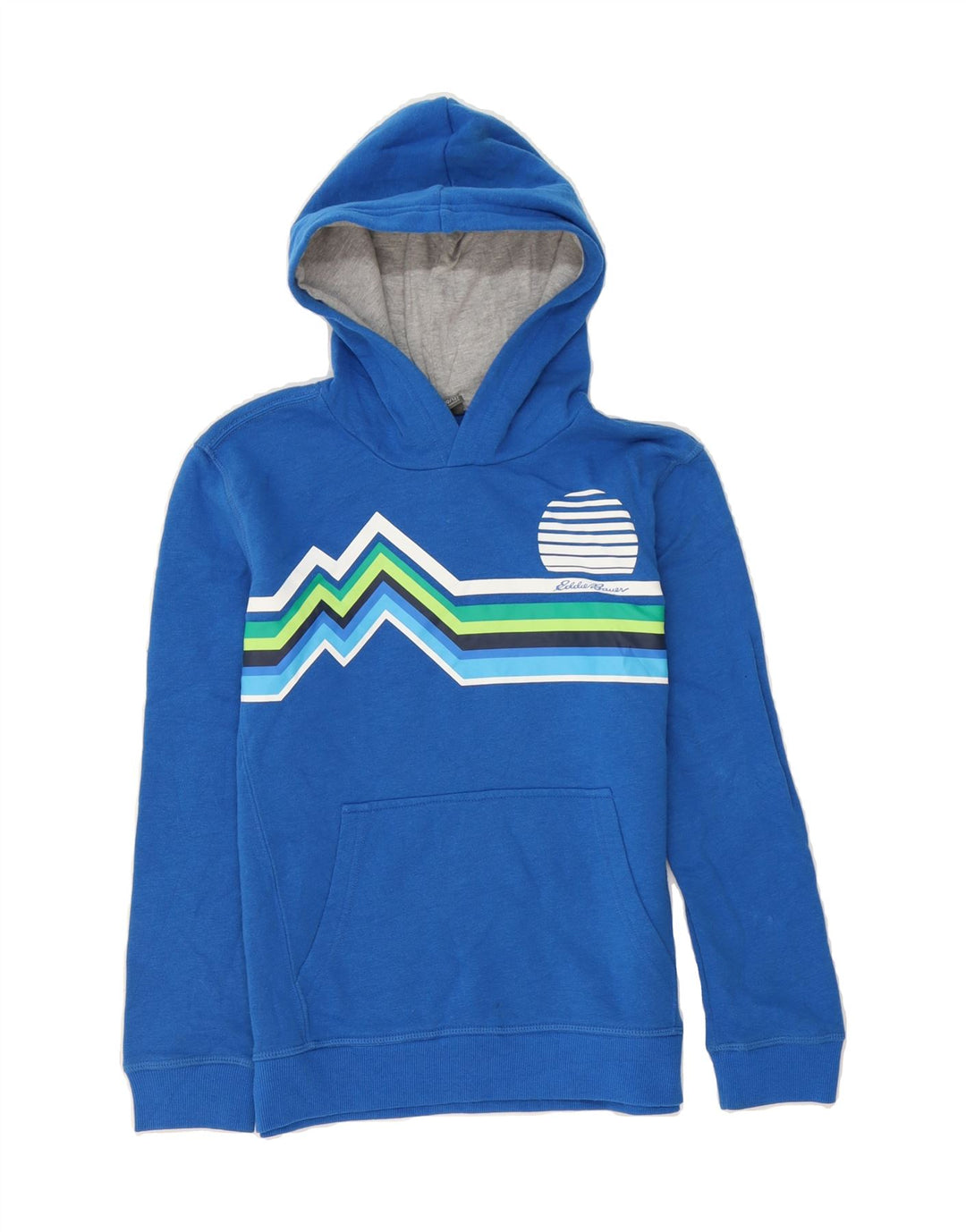 EDDIE BAUER Boys Graphic Hoodie Jumper 10-11 Years Medium Blue Striped Vintage Eddie Bauer and Second-Hand Eddie Bauer from Messina Hembry 