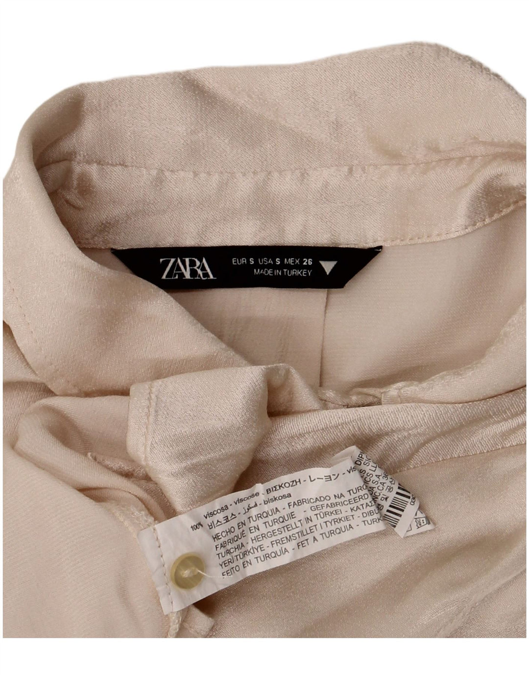 Zara Womens Crop Oversized Shirt Blouse UK 10 Small Beige Viscose