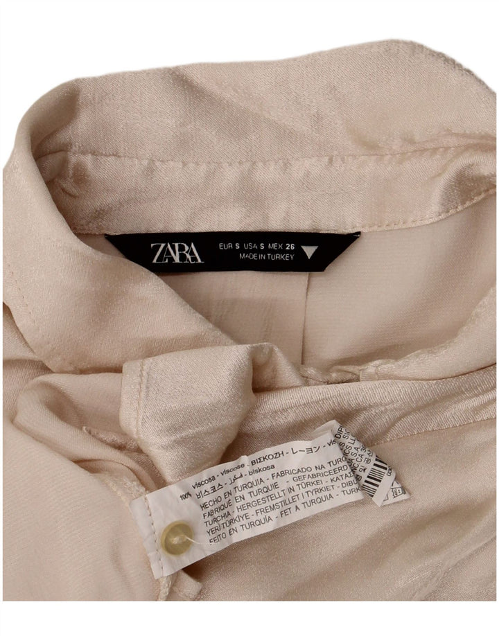 Zara Womens Crop Oversized Shirt Blouse UK 10 Small Beige Viscose