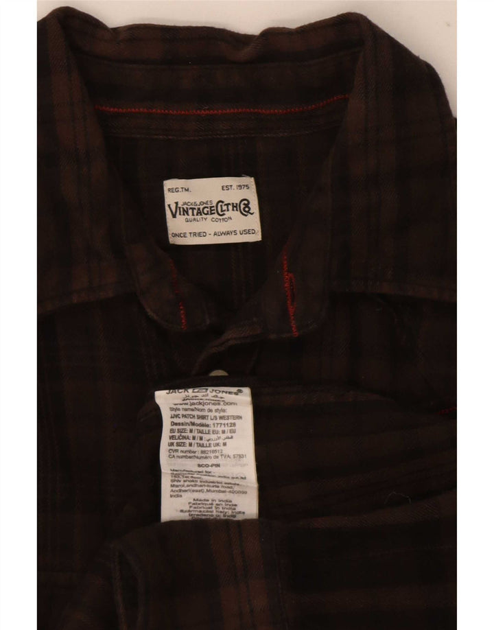Jack & Jones Mens Flannel Shirt Medium Brown Check Cotton