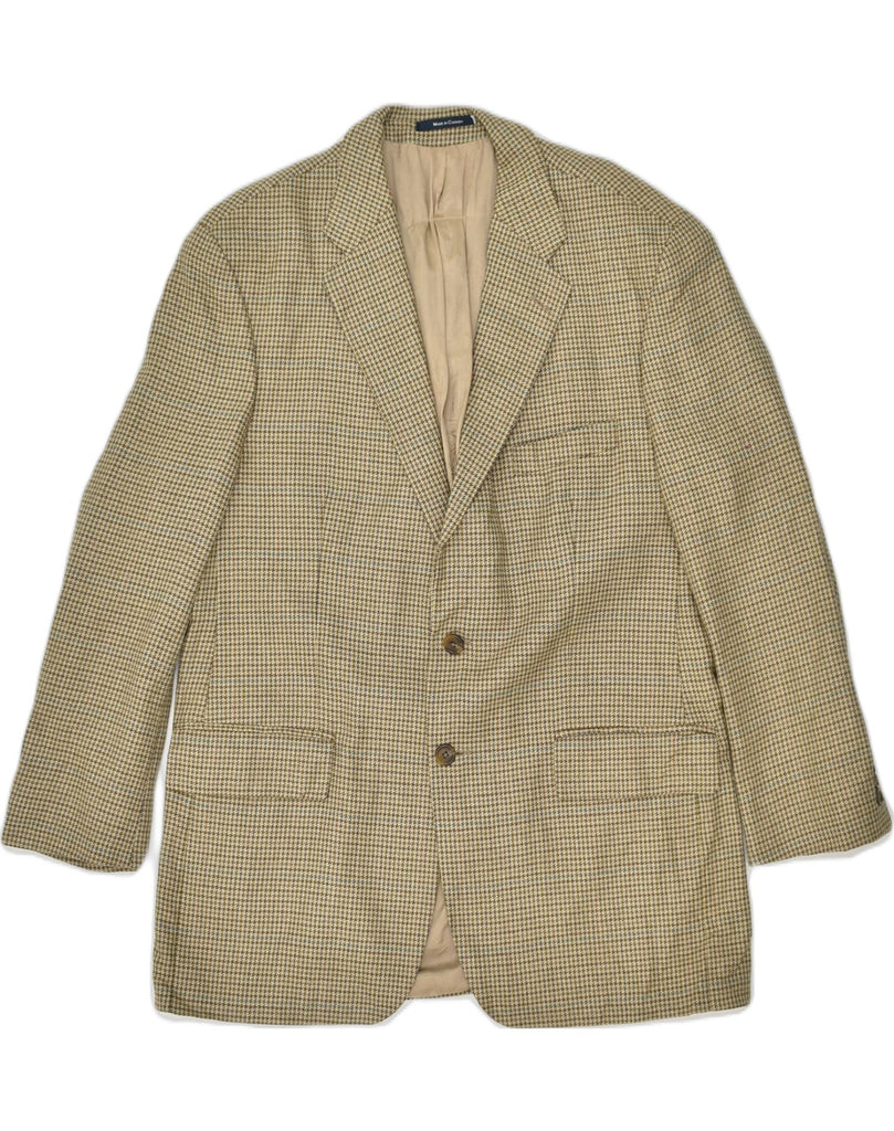 CHAPS Mens Slim 2 Button Blazer Jacket UK 44 2XL Khaki Houndstooth Silk | Vintage Chaps | Thrift | Second-Hand Chaps | Used Clothing | Messina Hembry 