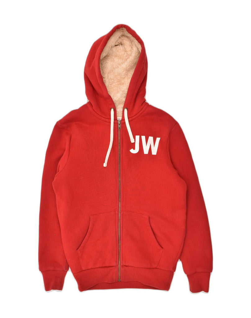 JACK WILLS Mens Graphic Sherpa Zip Hoodie Sweater XS Red Cotton | Vintage Jack Wills | Thrift | Second-Hand Jack Wills | Used Clothing | Messina Hembry 