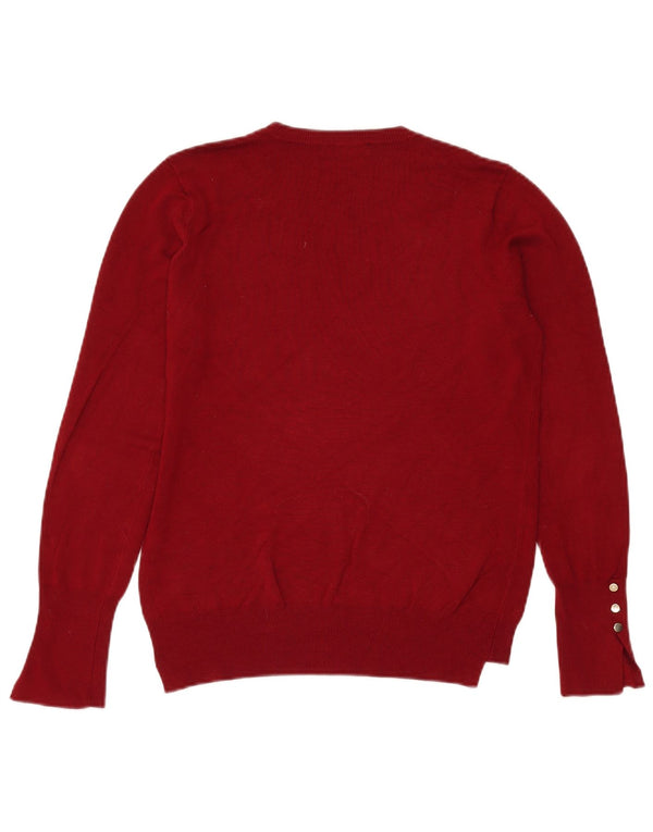 Zara Womens Crew Neck Jumper Sweater UK 14 Large Burgundy
