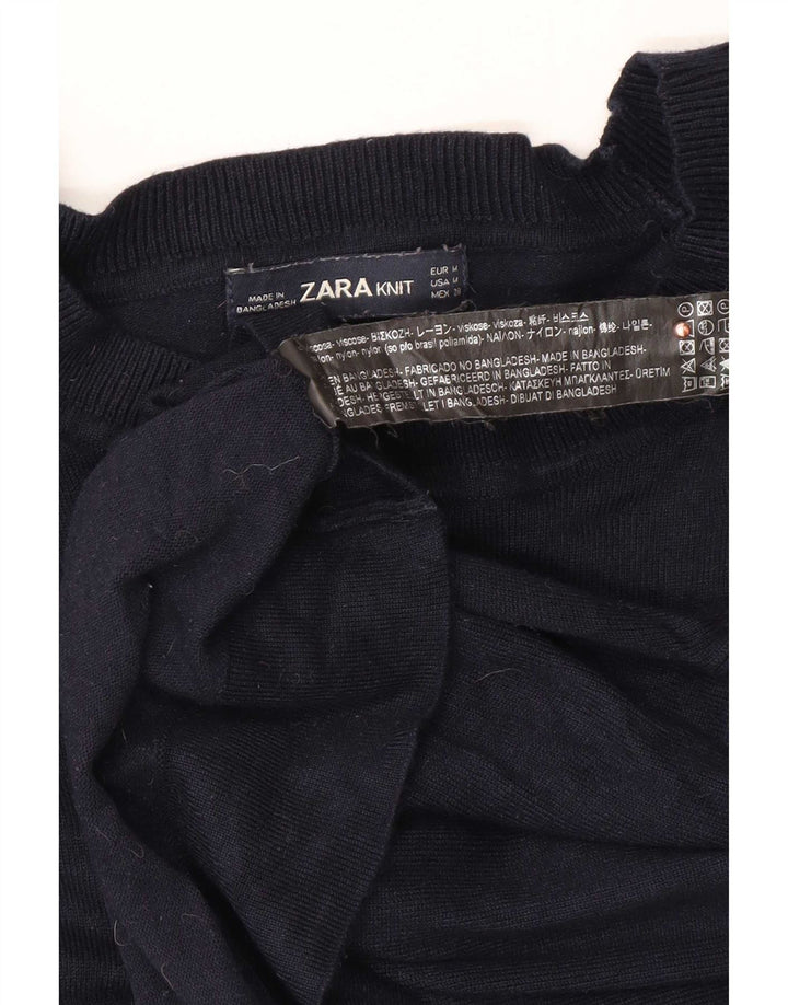 Zara Womens Boat Neck Jumper Sweater UK 14 Medium Navy Blue Spotted