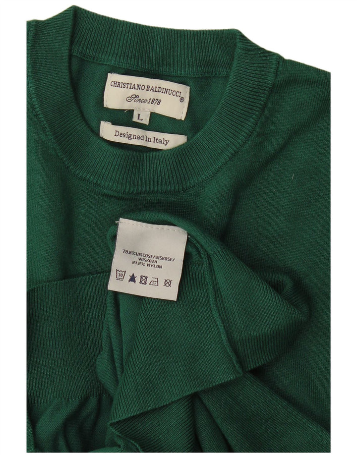 Vintage Mens Crew Neck Jumper Sweater Large Green Viscose