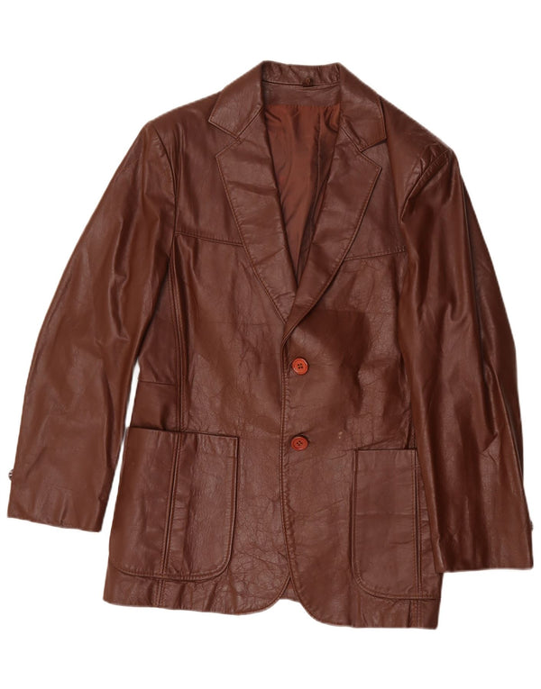 Jean Pierre Mens 2 Button Leather Blazer Jacket UK 38 Medium Brown