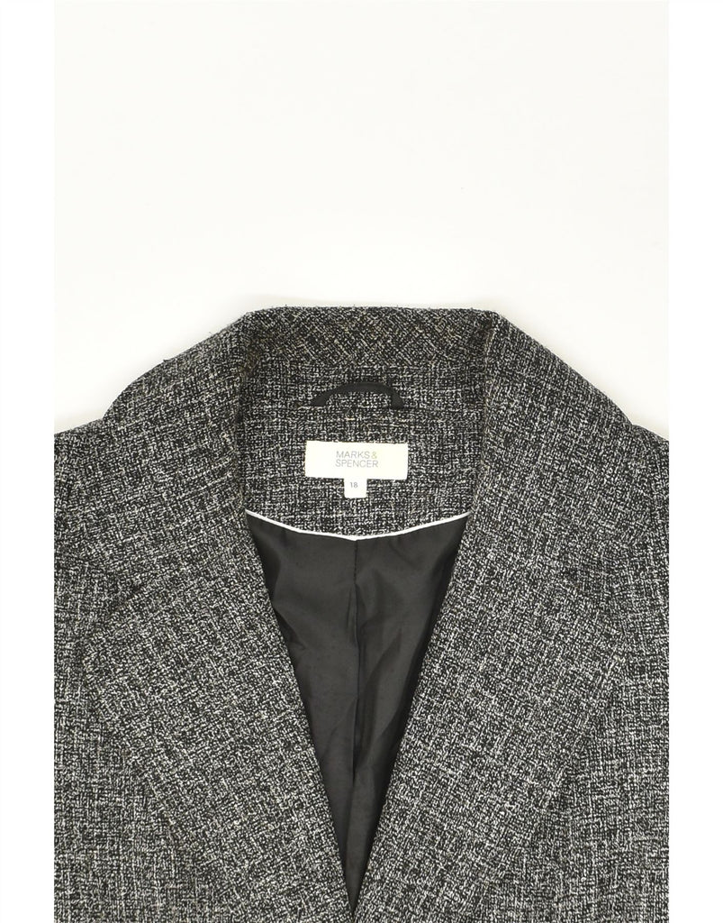 MARKS & SPENCER Womens 1 Button Crop Blazer Jacket UK 18 XL Grey Polyester | Vintage Marks & Spencer | Thrift | Second-Hand Marks & Spencer | Used Clothing | Messina Hembry 