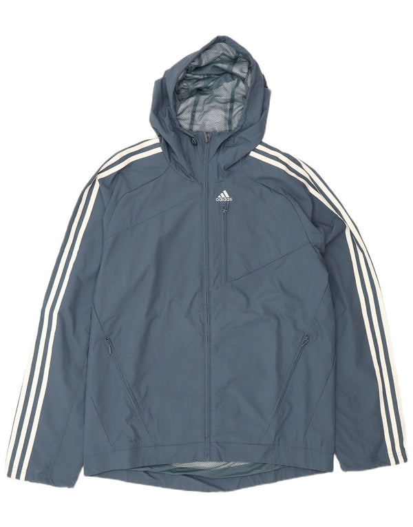 Adidas Mens Hooded Rain Jacket UK 36 Small Navy Blue Polyamide