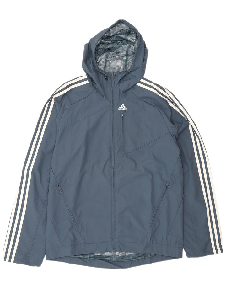 Adidas Mens Hooded Rain Jacket UK 36 Small Navy Blue Polyamide