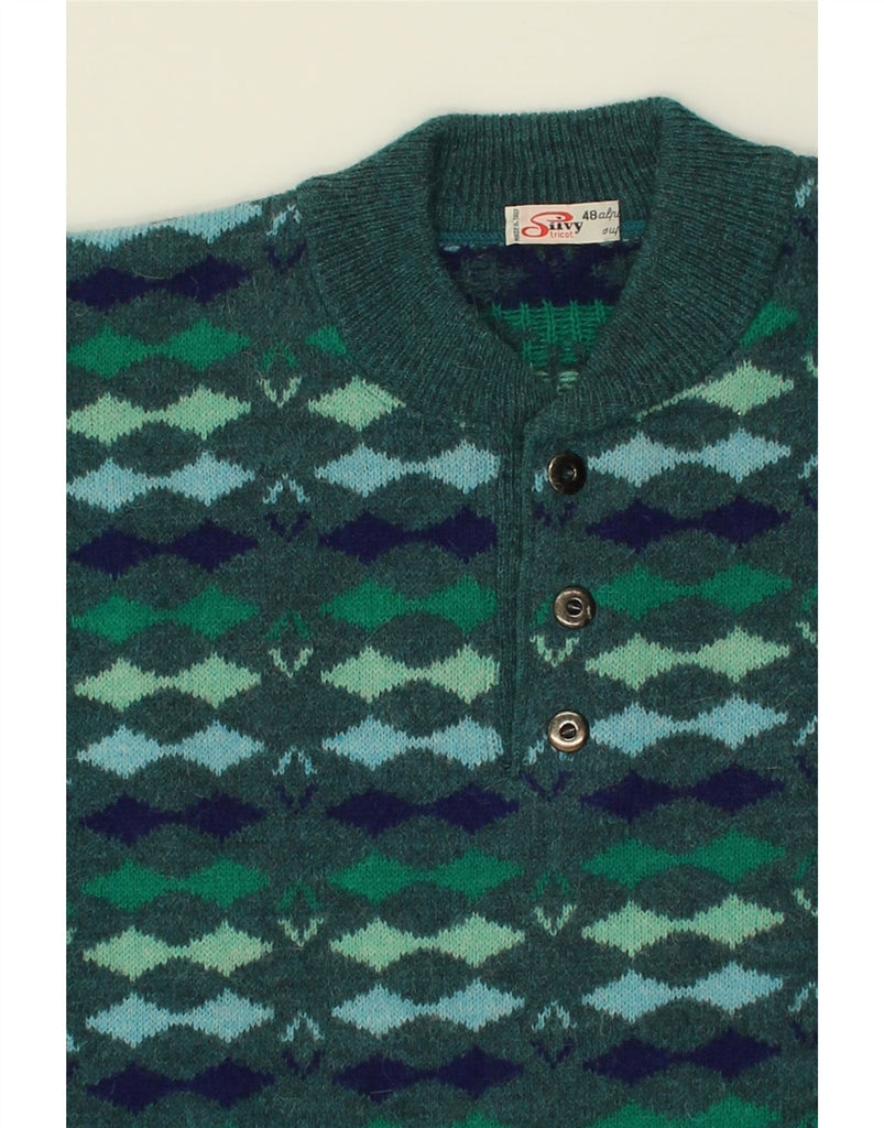 SILVY Mens Turtle Neck Jumper Sweater IT 48 Small Green Fair Isle | Vintage Silvy | Thrift | Second-Hand Silvy | Used Clothing | Messina Hembry 