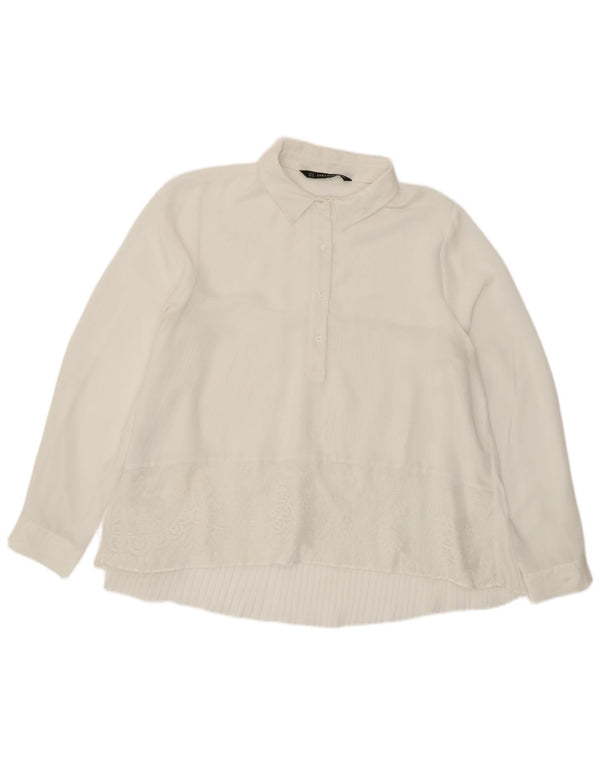 Zara Womens Long Sleeve Polo Shirt UK 18 XL White