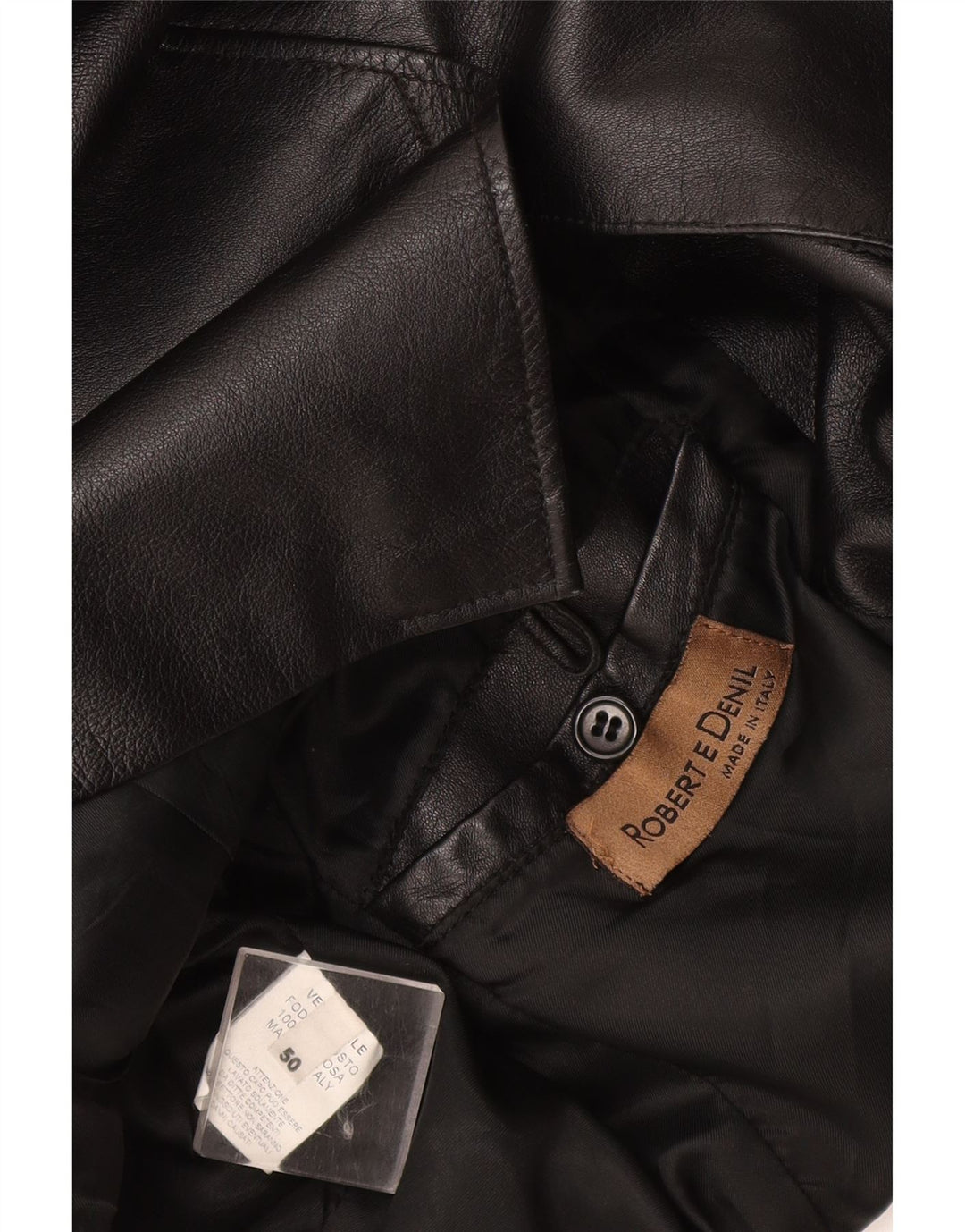 Vintage Mens 3 Button Leather Blazer Jacket IT 50 Large Black Leather
