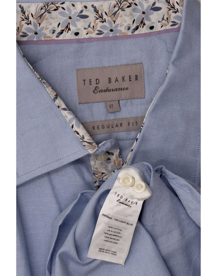 Ted Baker Mens Regular Fit Shirt Size 17 XL Blue Cotton