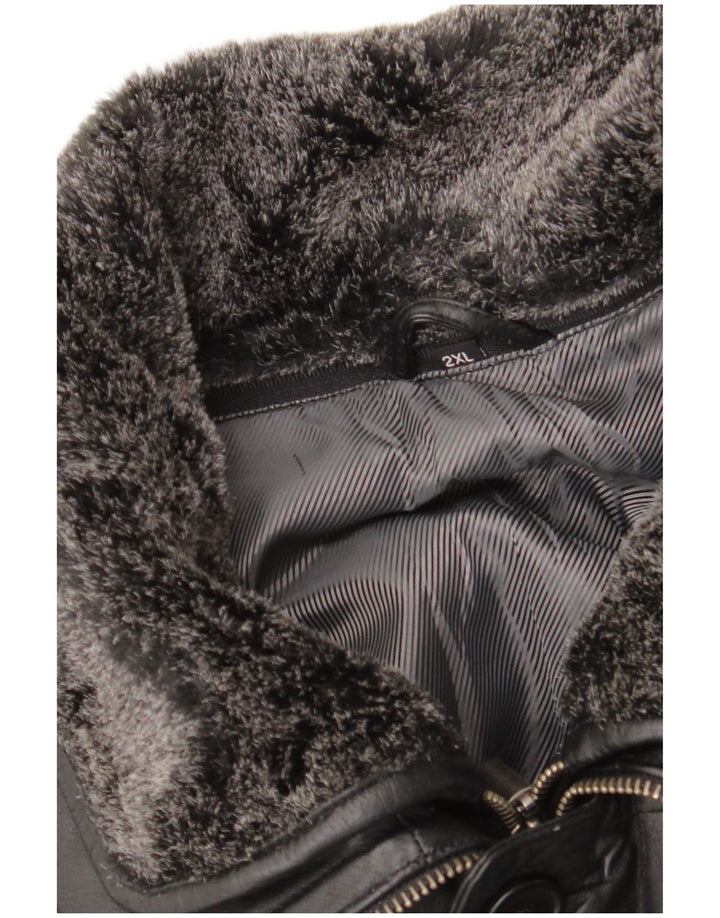 Vintage Mens Leather Coat UK 44 2XL Black
