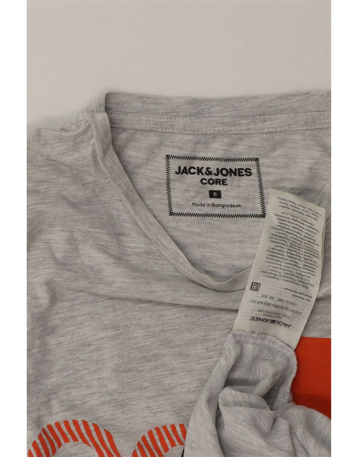 Jack & Jones Mens Graphic T-Shirt Top Small Grey Flecked Cotton