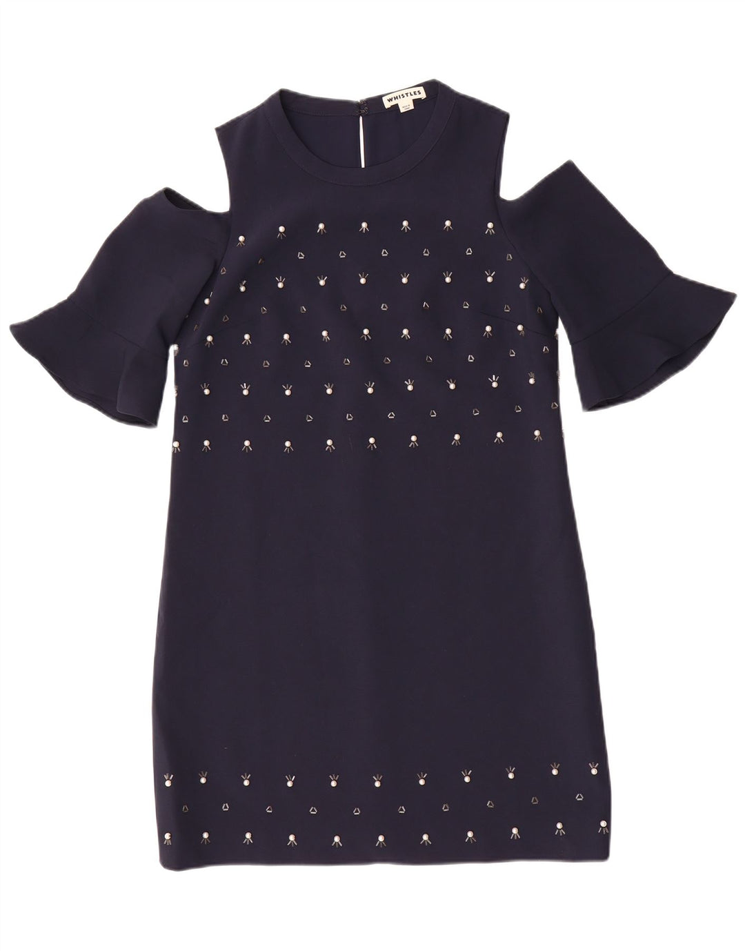 Whistles Womens Off Shoulder Dress UK 10 Small Navy Blue Polyester