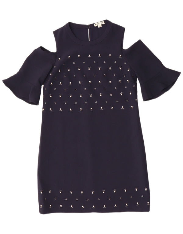 Whistles Womens Off Shoulder Dress UK 10 Small Navy Blue Polyester