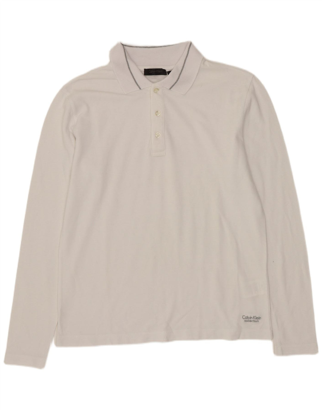 Calvin Klein Mens Long Sleeve Polo Shirt Medium White Cotton
