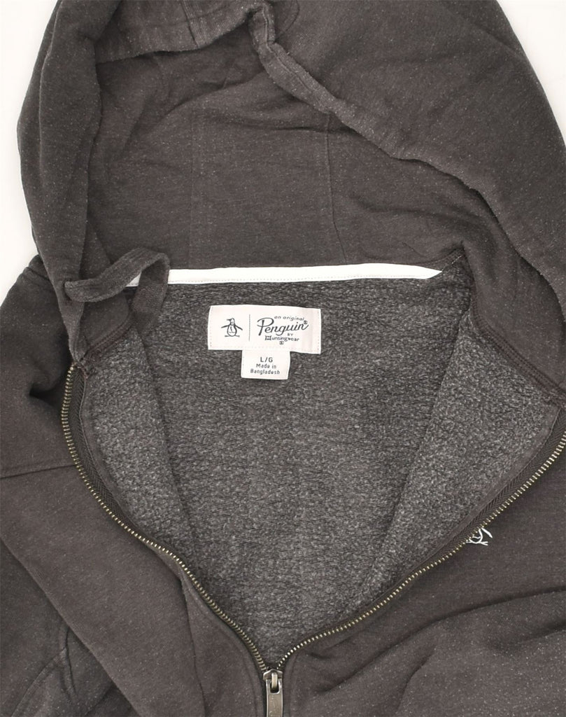 PENGUIN Womens Zip Hoodie Sweater UK 16 Large Grey Cotton | Vintage Penguin | Thrift | Second-Hand Penguin | Used Clothing | Messina Hembry 