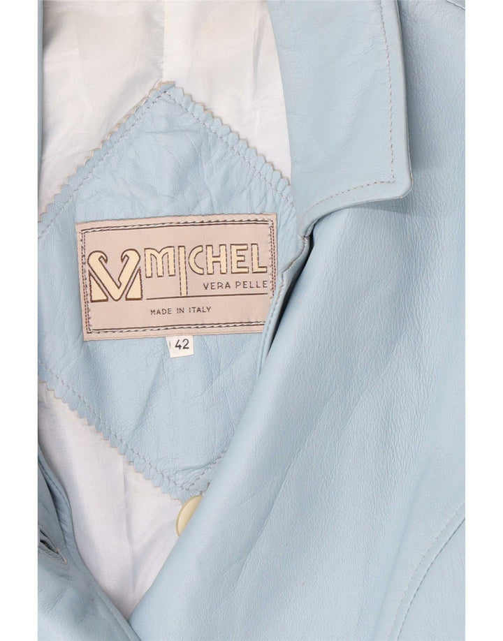 Michel Womens Leather 3 Button Blazer Jacket IT 42 Medium Blue
