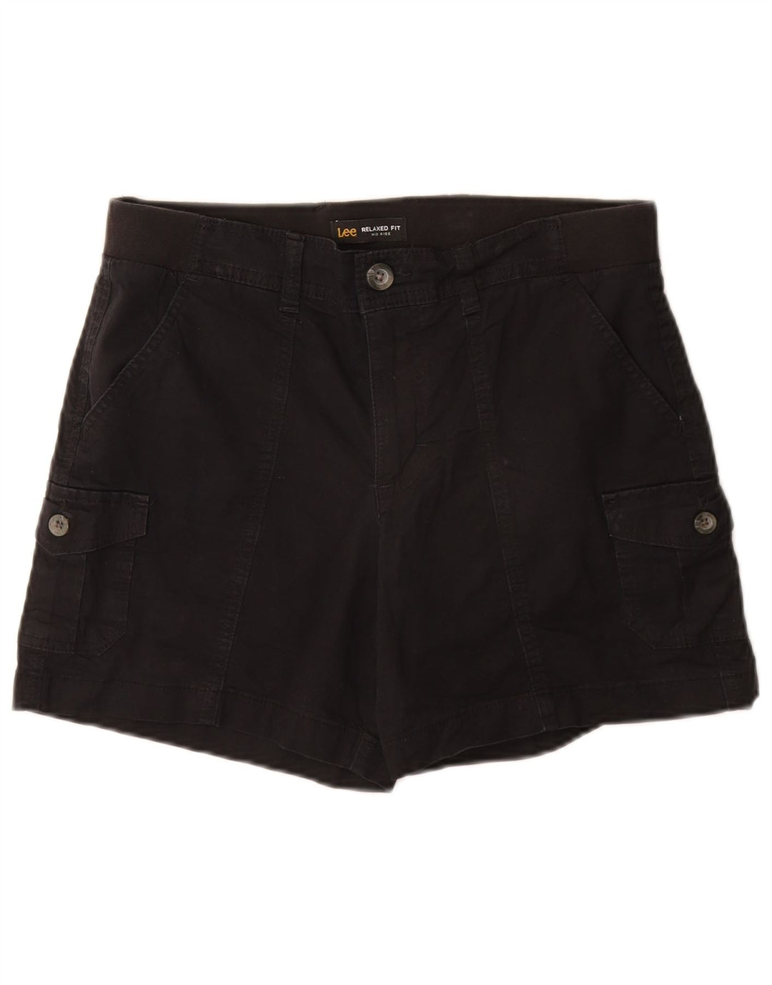 Lee Womens Mid Rise Relaxed Fit Cargo Shorts US 8 Medium W30  Black Cotton