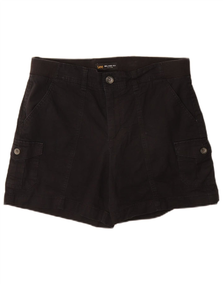 Lee Womens Mid Rise Relaxed Fit Cargo Shorts US 8 Medium W30  Black Cotton