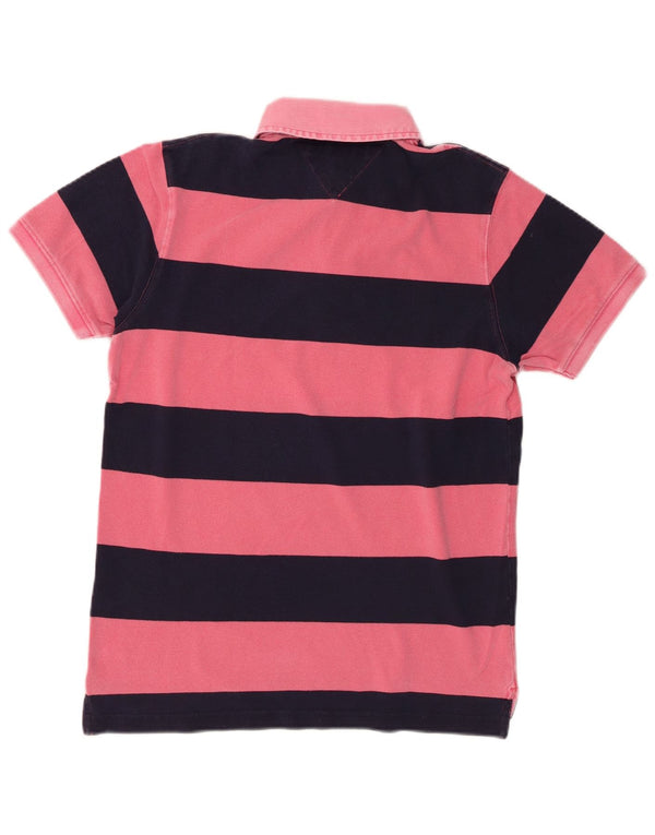 Tommy Hilfiger Mens Slim Fit Rugby Polo Shirt Medium Pink Striped Cotton