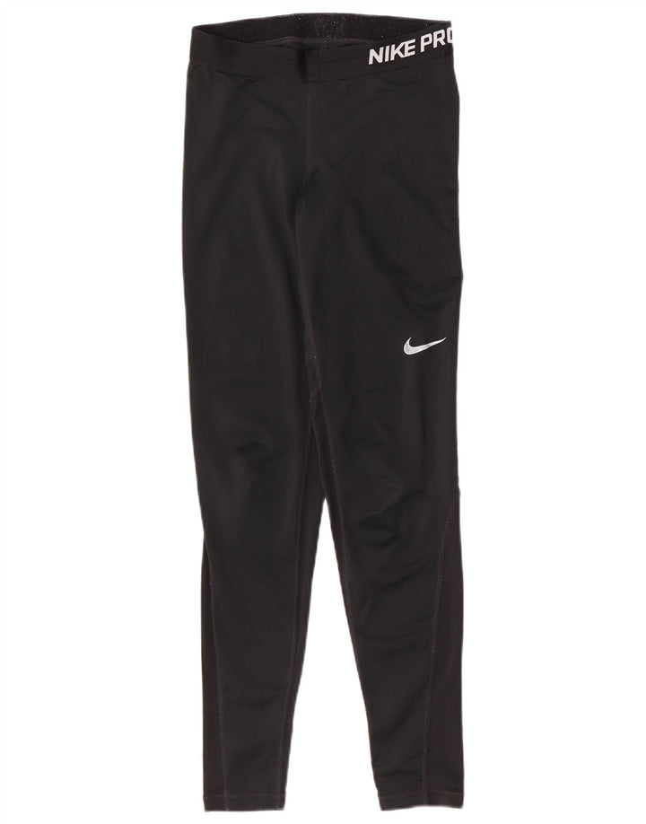 Nike Womens Dri Fit Capri Leggings UK 10 Small Black Polyester