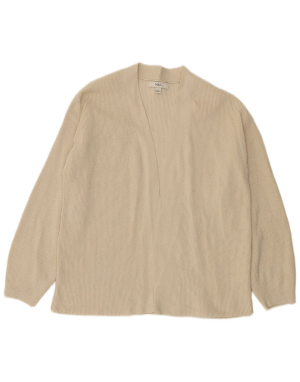 Marks & Spencer Womens Open Cardigan Sweater UK 14 Medium Off White Cotton