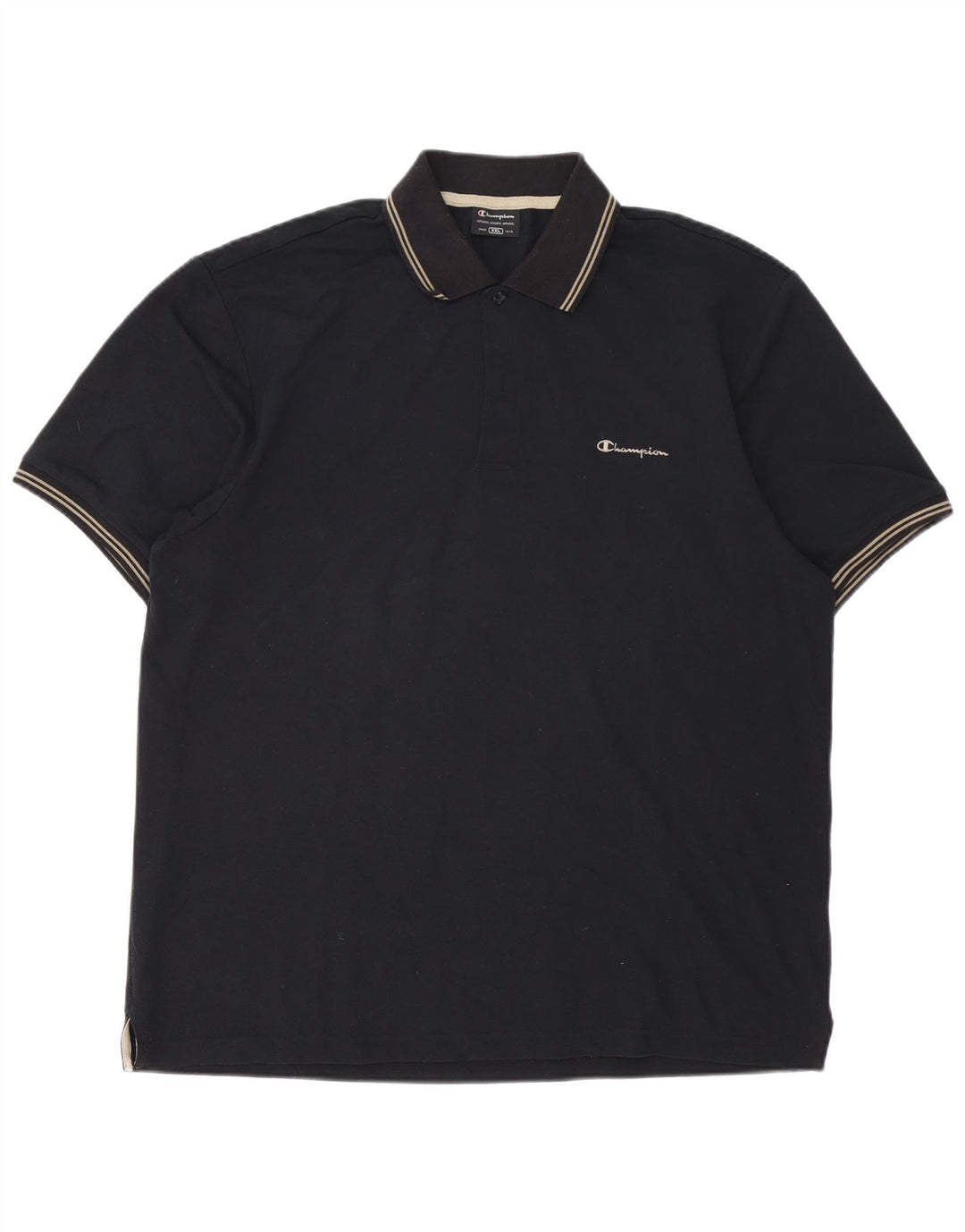 CHAMPION Mens Polo Shirt 2XL Black Striped Cotton