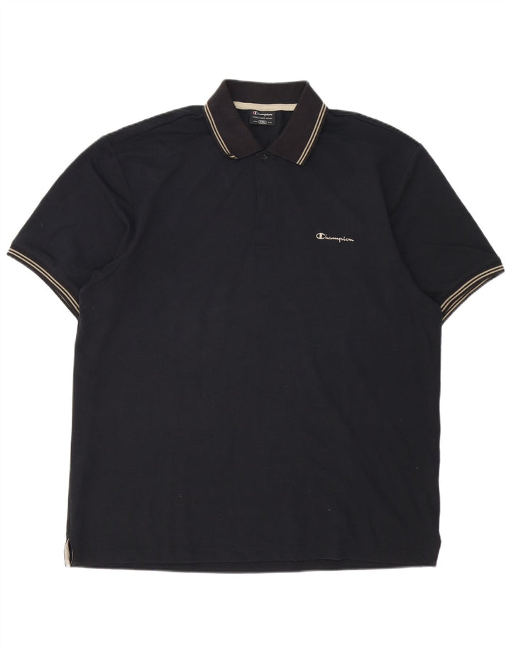 CHAMPION Mens Polo Shirt 2XL Black Striped Cotton